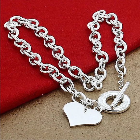 925 Silver Necklace with Heart Shaped Pendant 50cm - Picture 1 of 3